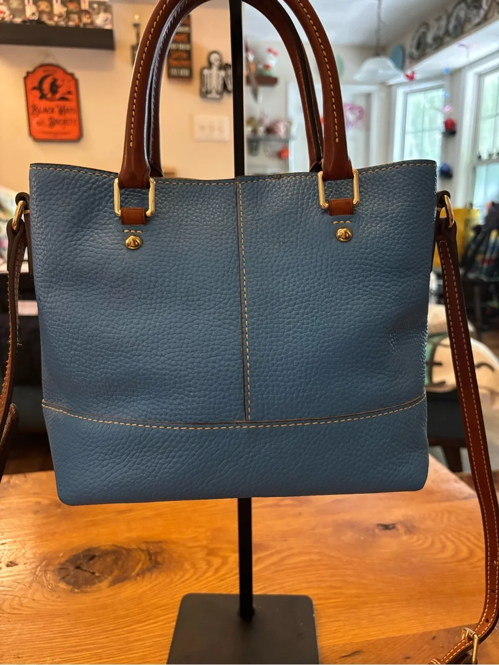 Dooney & Bourke Pebble Leather Satchel -Blue with  Brown Handles